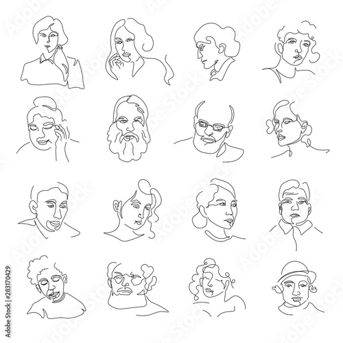 People portraits or sketch avatars, men and women faces