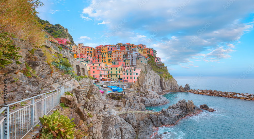 Manarola town, Cinque Terre Italy at the Ligurian Sea