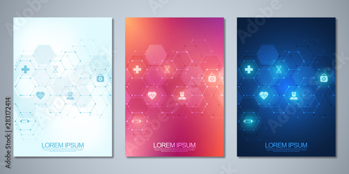 Template brochure or cover design, book, flyer, with medical icons and symbols. Healthcare, science and medicine technology concept.