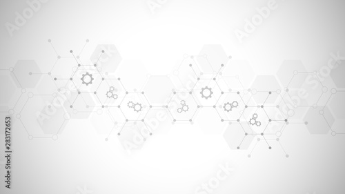 Technology background with flat icons and symbols. Concept and idea for internet of things, communication, network, innovation technology, system integration. Vector illustration.