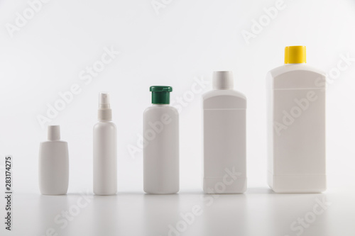 set of cosmetic products on a white background. Cosmetic package collection for cream, soups, foams, shampoo.