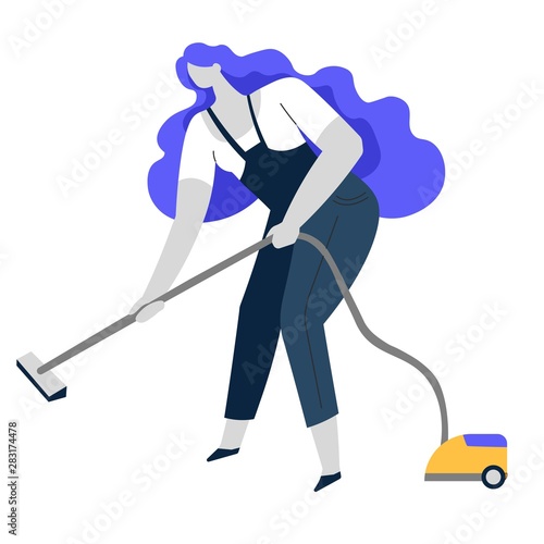 Vacuum cleaning, clean service or housewife, household chore