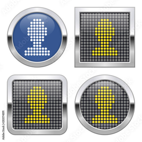 Dotted icon of  male user picture on glossy button in four variants