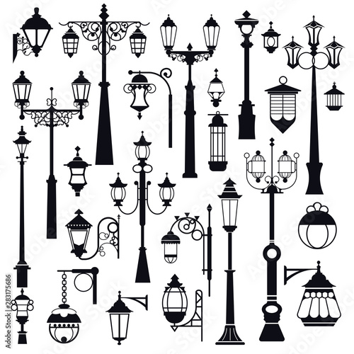 Streetlight, outdoor street and park lanterns, isolated objects