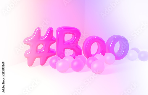 3d render. Abstract Boo alphabet. Halloween's day concept design. pink background. 
