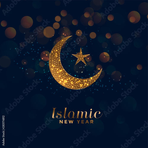 happy islamic new year background with moon and star