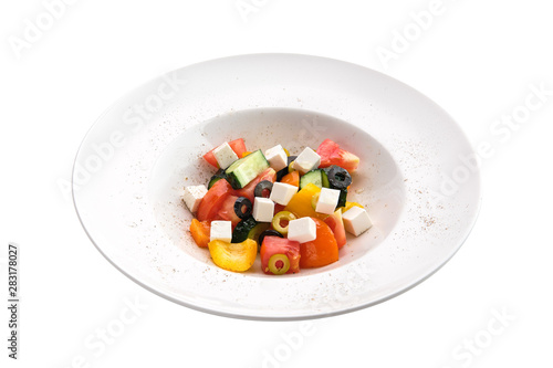 Salad with pepper  tomato  cucumber  olives and feta