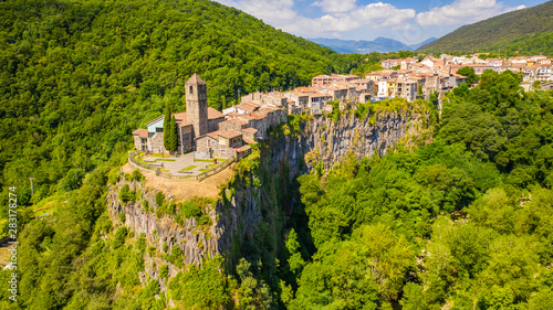 Castellfollit de la Roca. Castle on the rock. Spain. Aerial view photo
