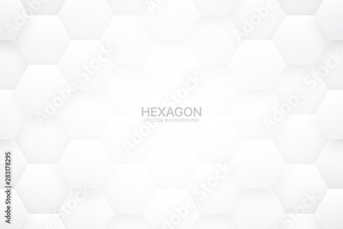 3D Vector Technologic Hexagonal Blocks White Abstract Background. Scientific Tech Hexagon Grid Pattern Light Conceptual Wallpaper. Three Dimensional Clear Blank Subtle Textured Backdrop