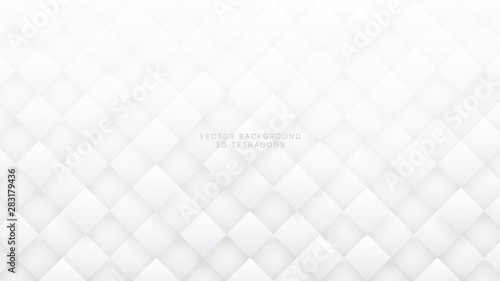 White 3D Vector Rhombus Pattern Abstract Background. Science Technologic Conceptual Tetragonal Structure Light Wallpaper. Three Dimensional Tech Clear Blank Subtle Textured Backdrop
