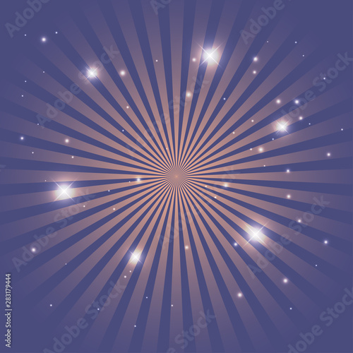 Circus background of blue lines stripe with star constellations. Retro sun beam ray template for banner, invitation flyer. Vintage fun fair burst carnival vector poster