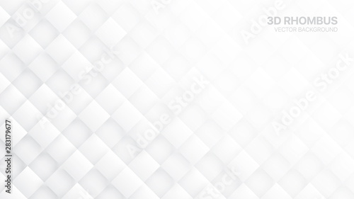 3D Vector Rhombus Blocks Conceptual Tech White Abstract Background. Science Technology Three Dimensional Rectangular Structure Sci-Fi Light Wallpaper. Clear Blank Subtle Textured Backdrop