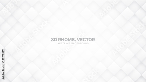 3D Vector Rhombus Blocks Grid Technologic White Abstract Background. Science Technology Conceptual Sci-Fi Light Wallpaper. Three Dimensional Clear Blank Subtle Textured Backdrop