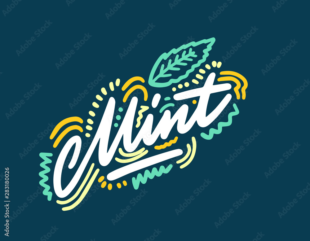 Mint vector illustration. Green mint leaves on background template. Vector set of element for advertising, packaging design of products.