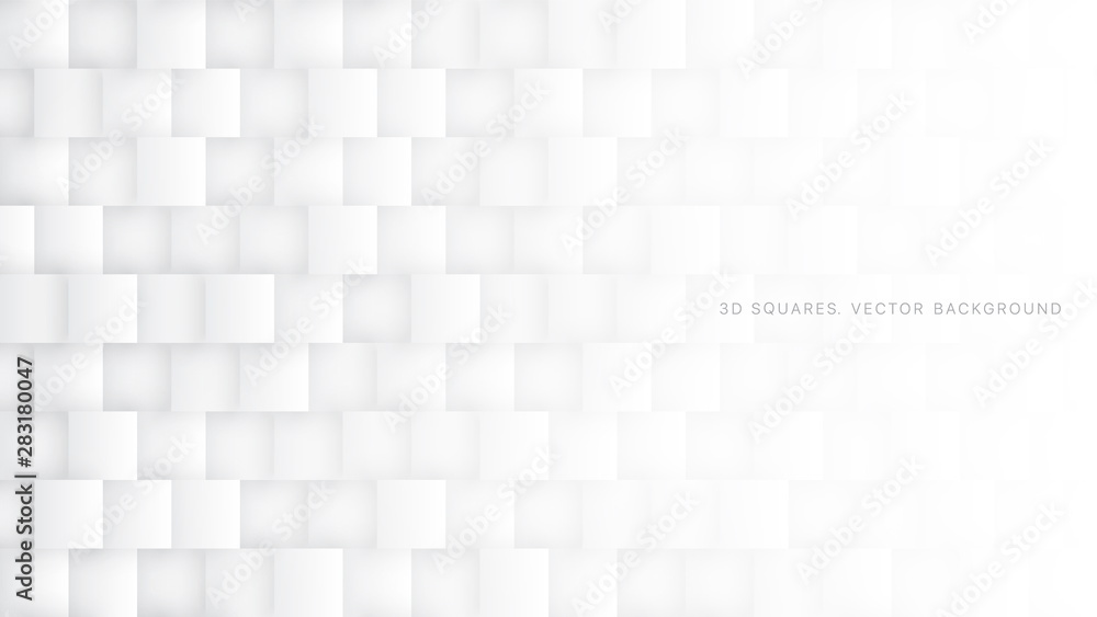 White 3D Vector Square Blocks Technology Light Abstract Background. Conceptual Science Technologic Rectangular Structure Wallpaper. Three Dimensional Clear Blank Subtle Textured Backdrop