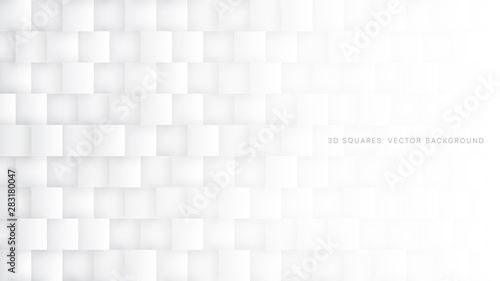 White 3D Vector Square Blocks Technology Light Abstract Background. Conceptual Science Technologic Rectangular Structure Wallpaper. Three Dimensional Clear Blank Subtle Textured Backdrop