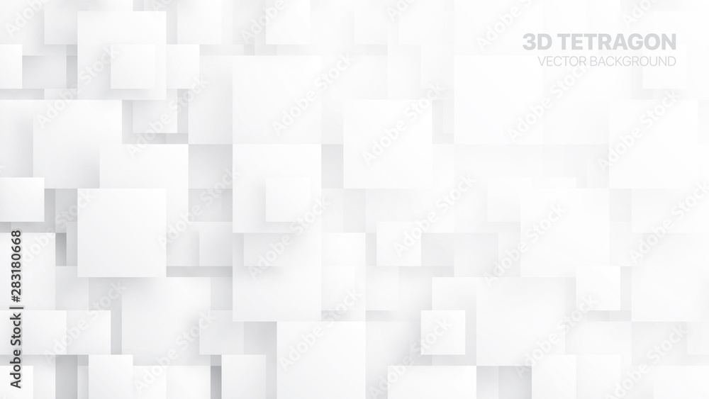 3D Vector Different Size Tetragons Technologic White Conceptual Abstract Background. Tech Clear Blank Subtle Textured Backdrop. Science Technology Square Blocks Structure Light Wallpaper