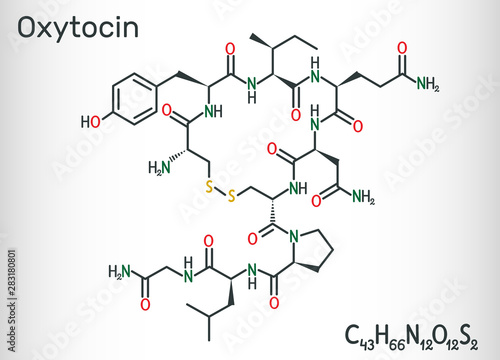 Oxytocin, Oxt, peptide hormone and neuropeptide molecule. Structural chemical formula
