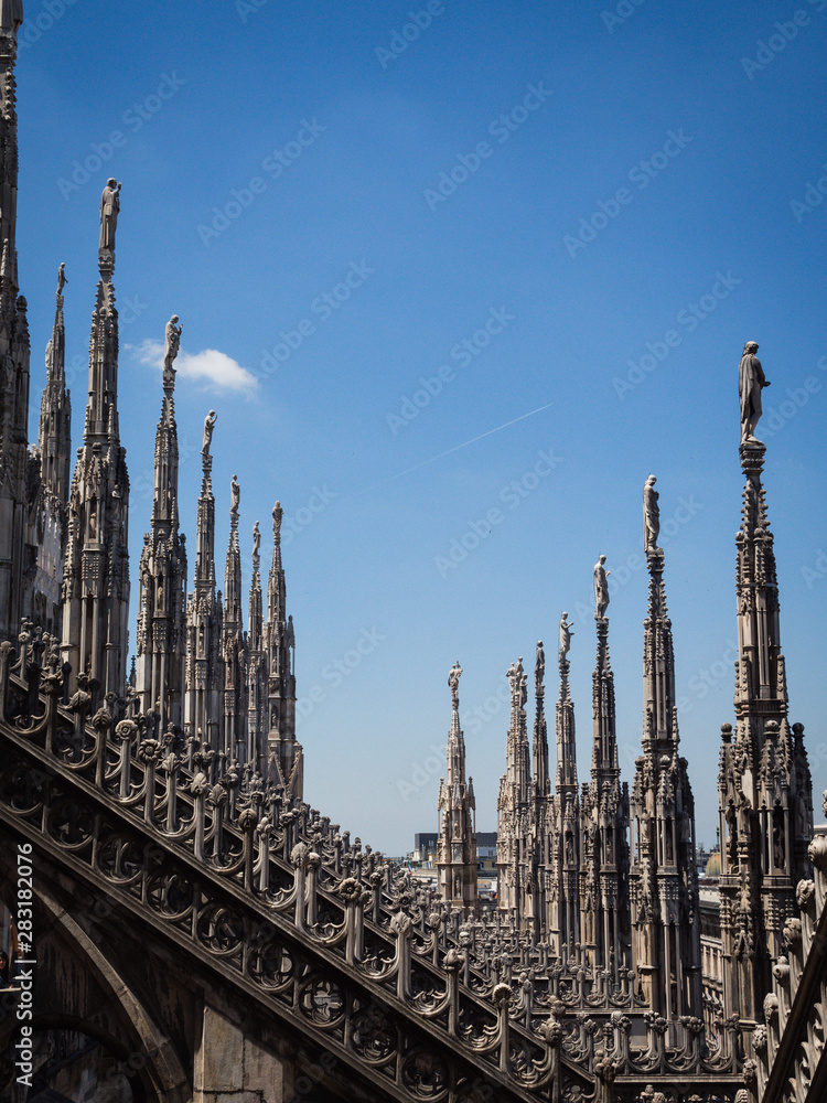 Details on roof terrace of Milan Catehdral in Italy