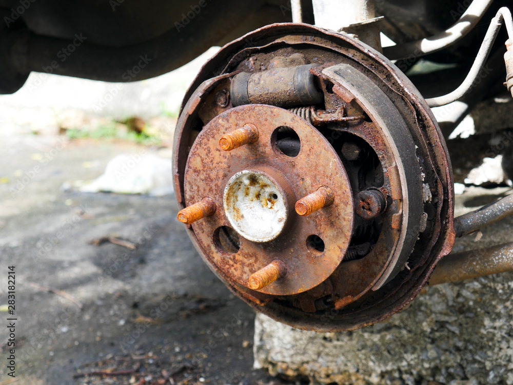 Close-up photos of car wheels that are rusted in the car cemetery. Close-up photos of car wheels that are rusted in the car cemetery.