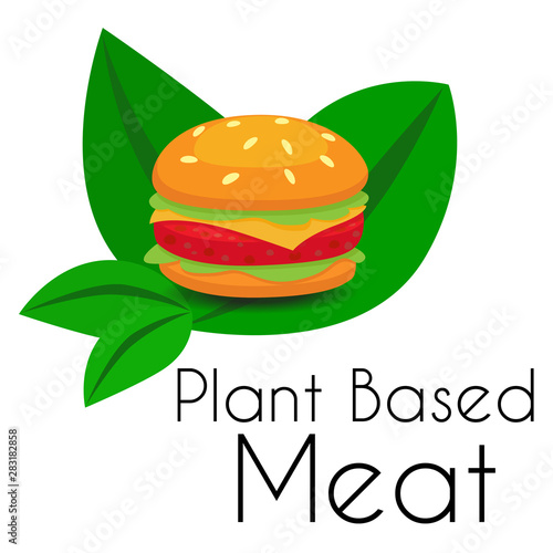 Plant based Meat icon with hamburger on leaves