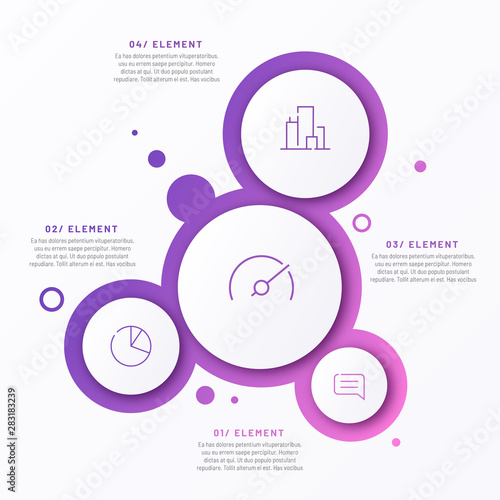 Abstract vector gradient minimalistic infographic template composed of 4 circles