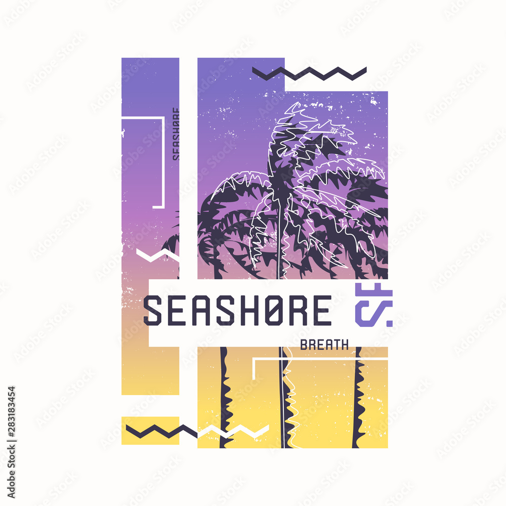 Fototapeta premium Vector graphic t-shirt abstract geometric design on the topic of summer, holidays, beach, seacoast, tropics