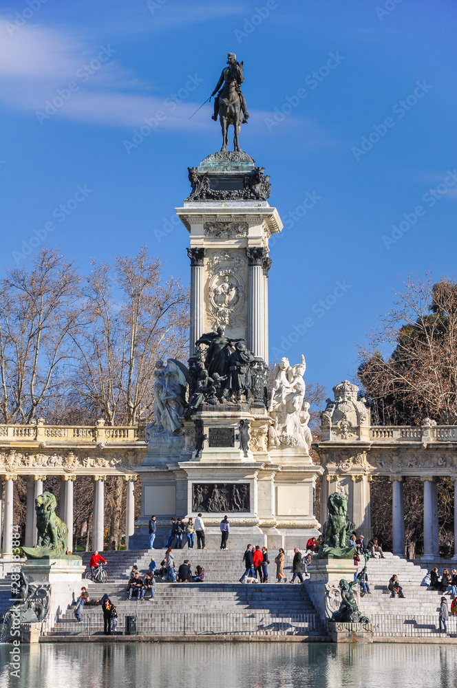 The magnificent monument to Alfonso XII in The Retiro Park, Madrid, Spain.
