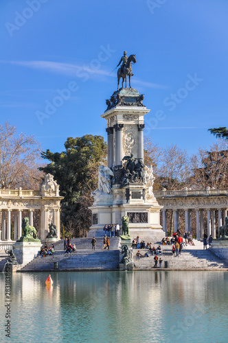 The magnificent monument to Alfonso XII in The Retiro Park, Madrid, Spain.