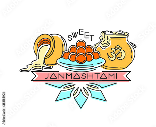 Sweet Janmashtami. Hindu festival. Vector logo design