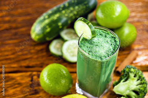 Fresh green juice, Brazilian detox juice. drink that has components that favor liver cleansing, enhancing the elimination of toxins that overload our body. Diet or regimen concept.