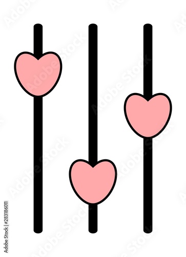 Analog sound mixer icon. Control panel with pink heart sliders