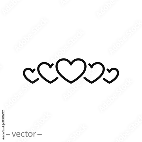 5 hearts icon, rating, rank five hearts, thin line symbol on white background - editable stroke vector illustration eps 10