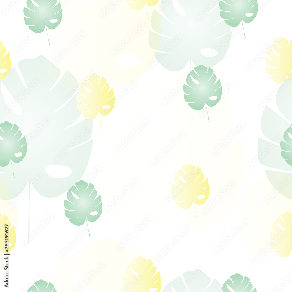 seamless pattern with green and yellow tropical leaves vector - white background