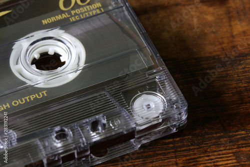 Closeup macro di una cassetta audio, musica vintage anni 80 photo