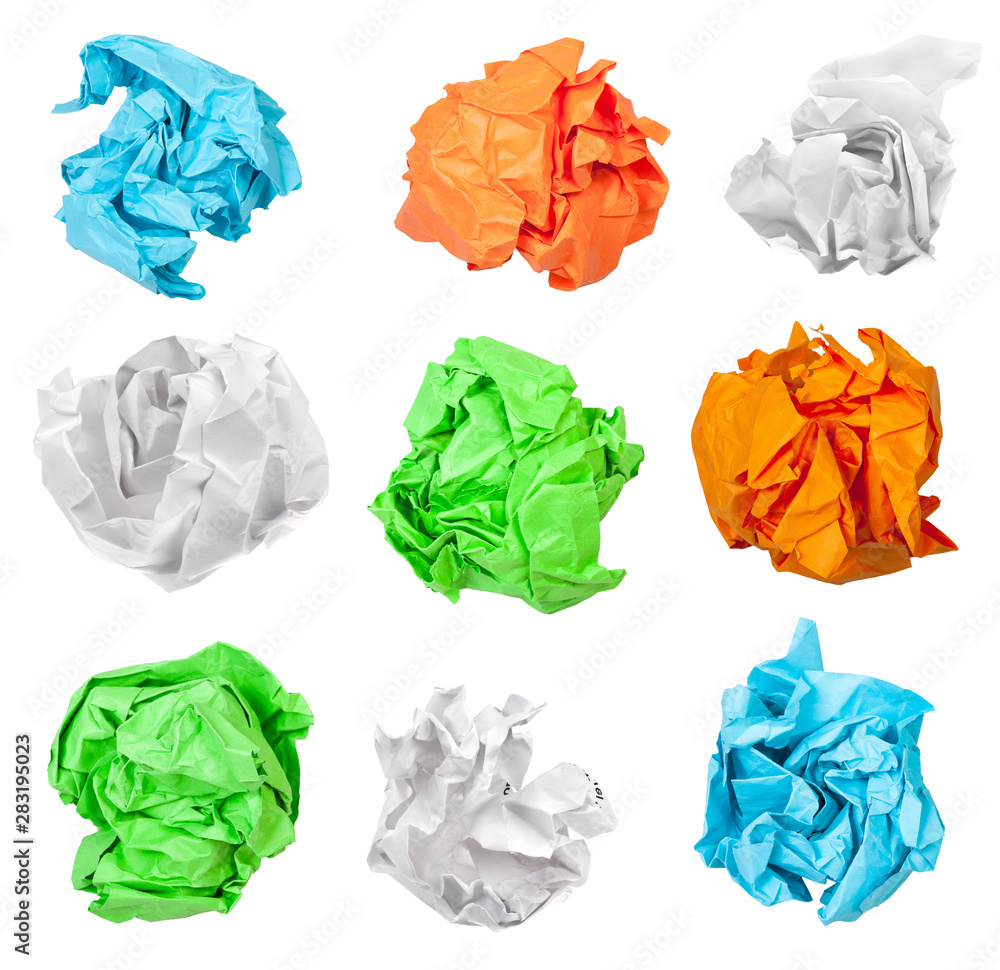 Fototapeta premium various crumpled paper balls isolated on white