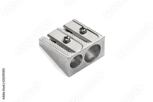 Photos Metallic pencil sharpener with Double Hole isolated on white background