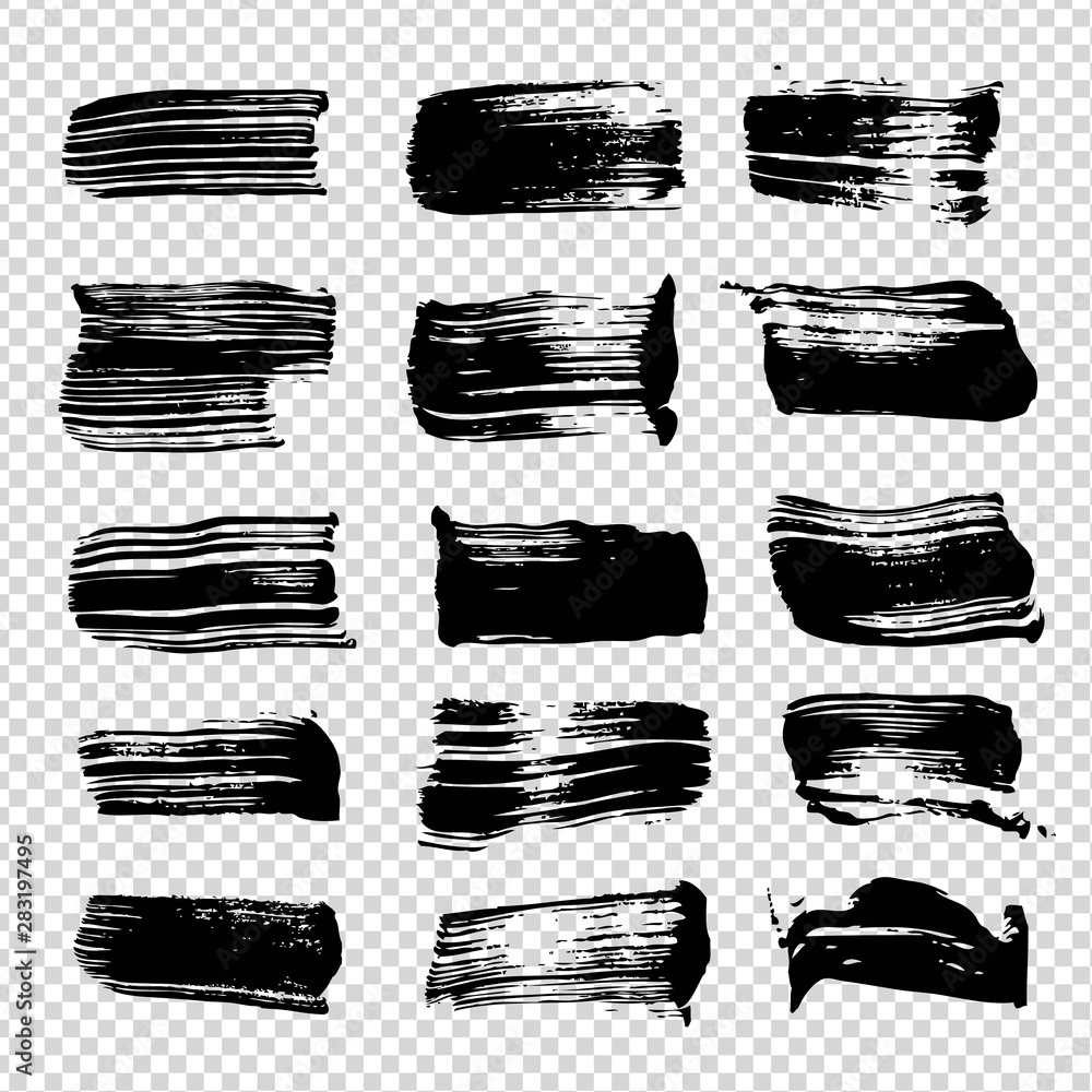 Black abstract straight brushstrokes textured big set isolated on imitation transparent background Black abstract straight brushstrokes textured big set isolated on imitation transparent background