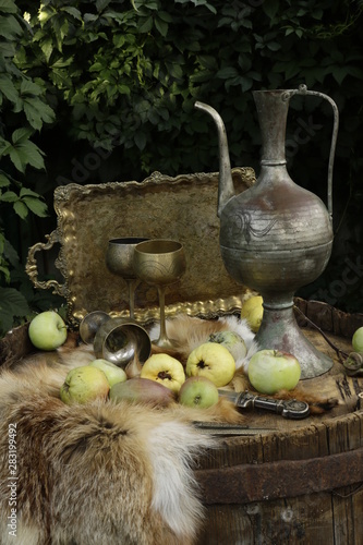 still life with a jug and glass of wine,  beautiful and atmospheric 