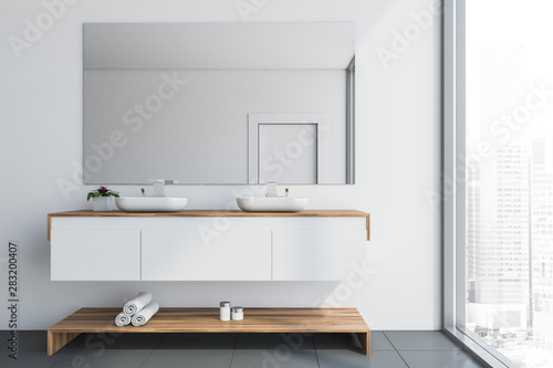 White panoramic bathroom interior with sink