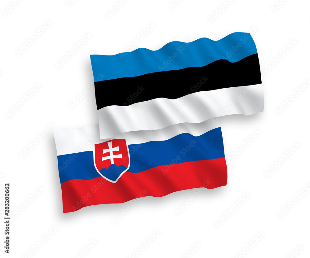 National vector fabric wave flags of Estonia and Slovakia isolated on white background. 1 to 2 proportion. National vector fabric wave flags of Estonia and Slovakia isolated on white background. 1 to 2 proportion.