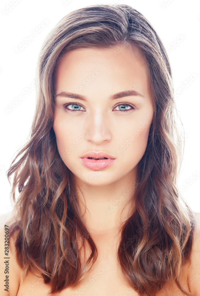 young pretty brunette real woman close up isolated on white background. Fancy fashion makeup, natural look spa young pretty brunette real woman close up isolated on white background. Fancy fashion makeup, natural look spa