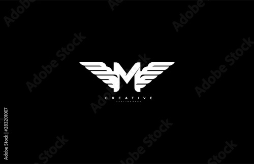 Letter M Bold Strong Wings Shape Modern Element Logo photo