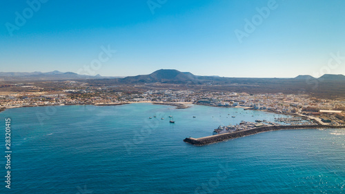 aerial view of corralejo's harbor