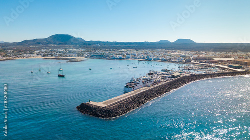 aerial view of corralejo's harbor