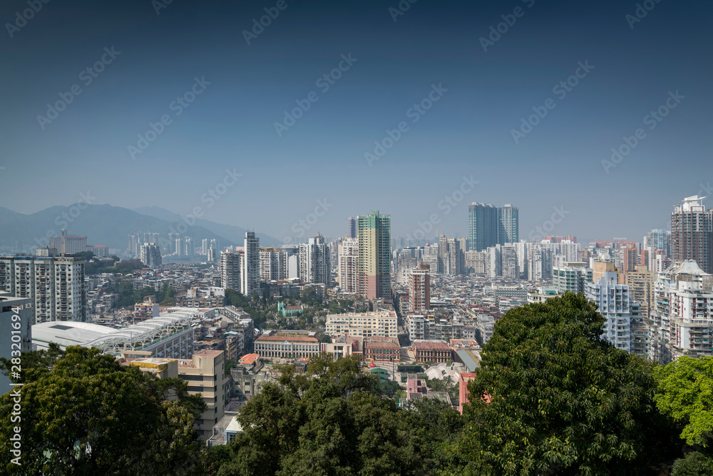 urban skyline view with tower blocks in central macau city