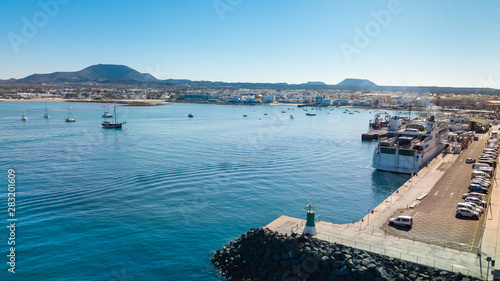 aerial view of corralejo's harbor