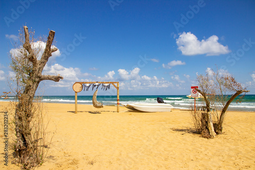 Photography Gold yellow beach and clean blue sky, summer vacation concept photo