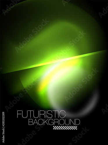 Blurred neon glowing round shapes, abstract circles and lights