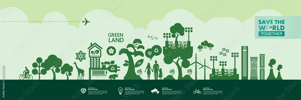 Fototapeta premium Save the world together green ecology vector illustration.